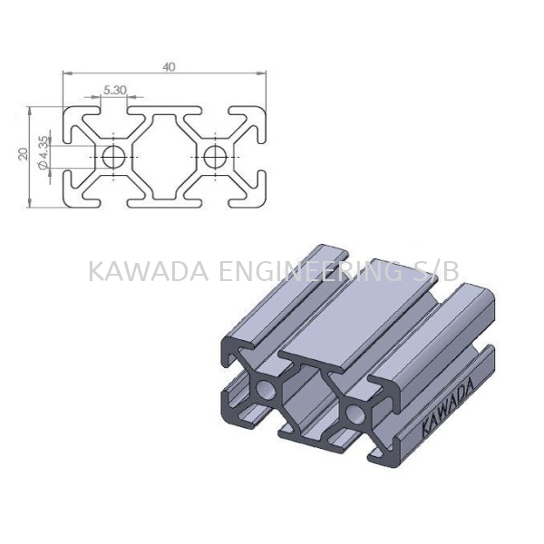 Aluminium Profile 20 X 40 P5 Series Aluminium Profile Johor Bahru (JB), Malaysia, Ulu Tiram Supplier, Distributor, Supply, Supplies | Kawada Engineering (M) Sdn Bhd