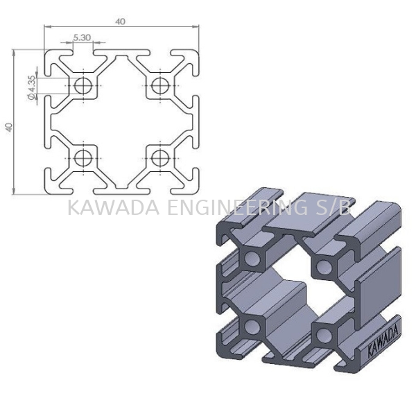 Aluminium Profile 40 X 40 P5 Series Aluminium Profile Johor Bahru (JB), Malaysia, Ulu Tiram Supplier, Distributor, Supply, Supplies | Kawada Engineering (M) Sdn Bhd