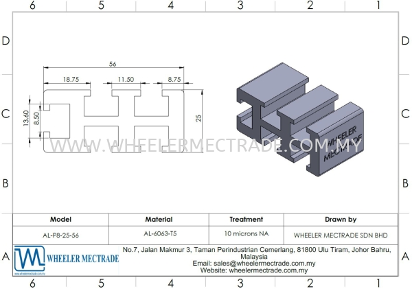 Aluminium Profile 25 x 56  P8 Series Aluminium Profiles Aluminium Malaysia, Johor Bahru (JB), Ulu Tiram Manufacturer, Supplier, Supply, Supplies | Wheeler Mectrade Sdn Bhd