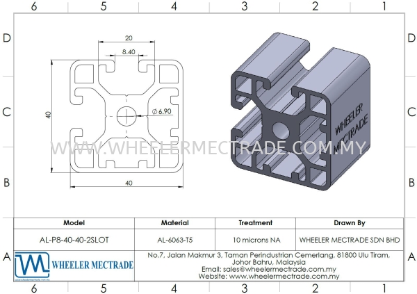 Aluminium Profile 40 x 40 (2 Slot)  P8 Series Aluminium Profiles Aluminium Malaysia, Johor Bahru (JB), Ulu Tiram Manufacturer, Supplier, Supply, Supplies | Wheeler Mectrade Sdn Bhd