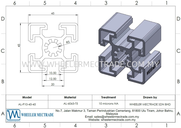 Aluminium Profile 45 x 45  P10 Series Aluminium Profiles Aluminium Malaysia, Johor Bahru (JB), Ulu Tiram Manufacturer, Supplier, Supply, Supplies | Wheeler Mectrade Sdn Bhd