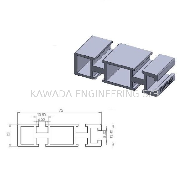 Aluminium Profile 20 X 75  H8 Series Aluminium Profile Johor Bahru (JB), Malaysia, Ulu Tiram Supplier, Distributor, Supply, Supplies | Kawada Engineering (M) Sdn Bhd