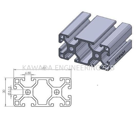 Aluminium Profile 30 X 60  P6 Series Aluminium Profile Johor Bahru (JB), Malaysia, Ulu Tiram Supplier, Distributor, Supply, Supplies | Kawada Engineering (M) Sdn Bhd