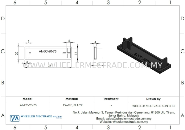 End Cap for Alu Profile 20 x 75, AL-EC-20-75 End Cap Aluminium Profiles Accessories Aluminium Malaysia, Johor Bahru (JB), Ulu Tiram Manufacturer, Supplier, Supply, Supplies | Wheeler Mectrade Sdn Bhd