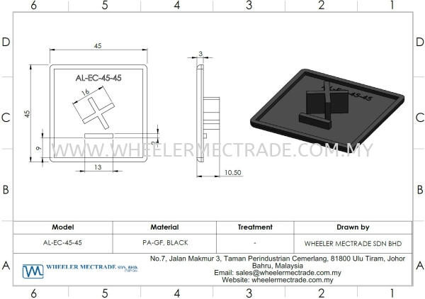 End Cap for Alu Profile 45 x 45, AL-EC-45-45 End Cap Aluminium Profiles Accessories Aluminium Malaysia, Johor Bahru (JB), Ulu Tiram Manufacturer, Supplier, Supply, Supplies | Wheeler Mectrade Sdn Bhd