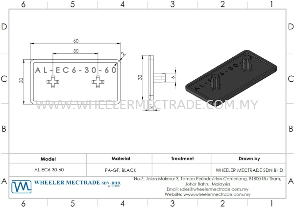 End Cap for Alu Profile 30 x 60, AL-EC6-30-60 End Cap Aluminium Profiles Accessories Aluminium Malaysia, Johor Bahru (JB), Ulu Tiram Manufacturer, Supplier, Supply, Supplies | Wheeler Mectrade Sdn Bhd