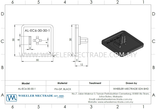 End Cap for Alu Profile 30 x 30, AL-EC6-30-30-1 End Cap Aluminium Profiles Accessories Aluminium Malaysia, Johor Bahru (JB), Ulu Tiram Manufacturer, Supplier, Supply, Supplies | Wheeler Mectrade Sdn Bhd