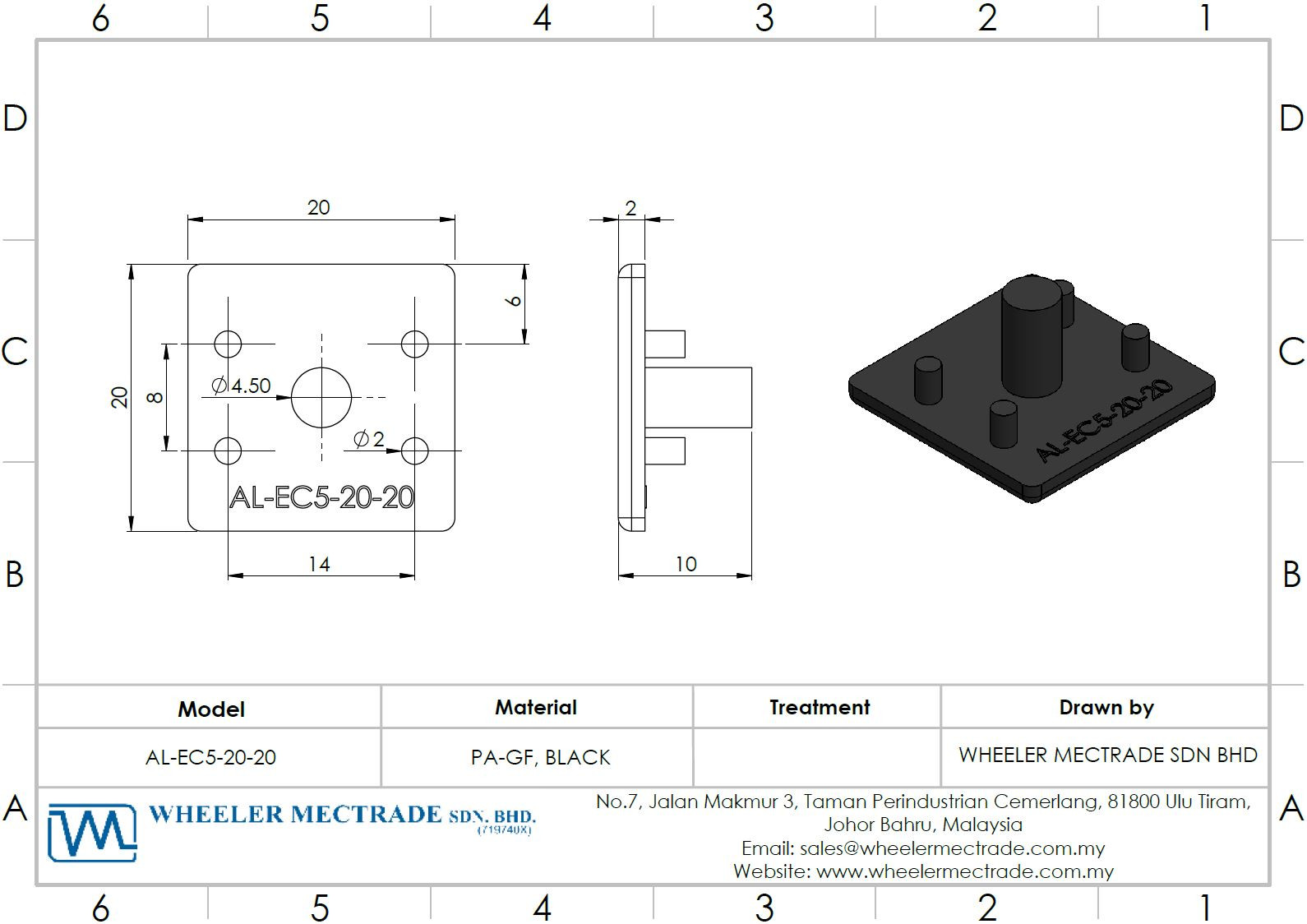 End Cap for Alu Profile 20 x 20, AL-EC5-20-20