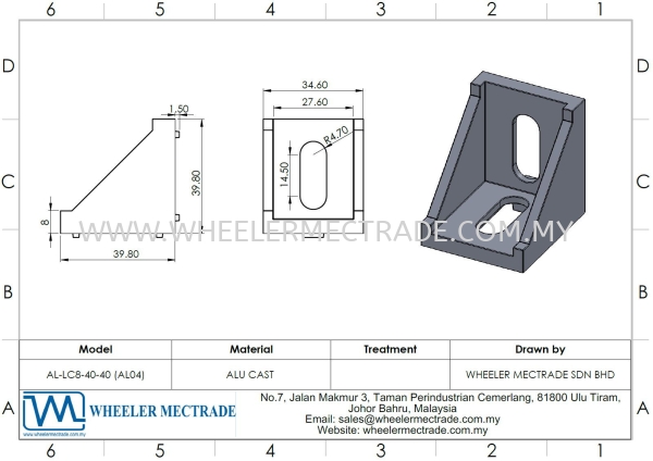 L Bracket for Alu Profile 40 x 40, AL-LC8-40-40 L Bracket Aluminium Profiles Accessories Aluminium Malaysia, Johor Bahru (JB), Ulu Tiram Manufacturer, Supplier, Supply, Supplies | Wheeler Mectrade Sdn Bhd