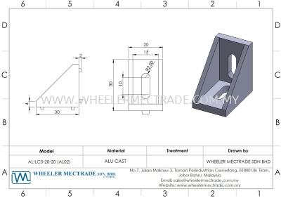 L Bracket for Alu Profile 20 x 20, AL-LC5-20-20