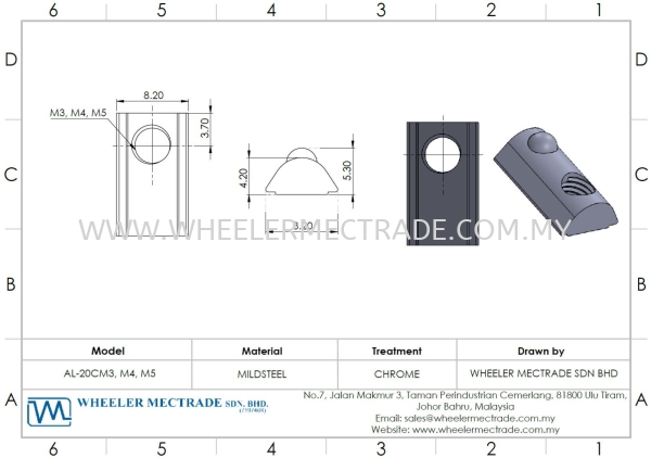 M3, M4, M5 Drop In Nut for Alu Profile P5 Series, AL-20CM3/M4/M5 Nuts Aluminium Profiles Accessories Aluminium Malaysia, Johor Bahru (JB), Ulu Tiram Manufacturer, Supplier, Supply, Supplies | Wheeler Mectrade Sdn Bhd