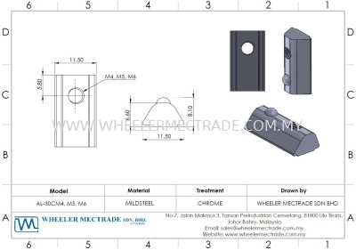 M4, M5, M6 Drop In Nut for Alu Profile P6 Series, AL-30CM4/M5/M6