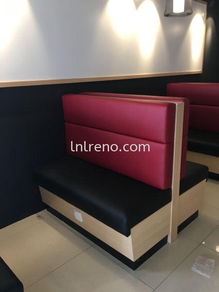 Custom made bench seating with cushion in PJ Selangor Malaysia #Bench Design #Carpentry works #cushion #Fabric #plywood #laminate #veneer #spray paint Booth / Bench seating Petaling Jaya (PJ), Selangor, Kuala Lumpur (KL), Malaysia. Design, Renovation, Decoration | LNL Reno Enterprise