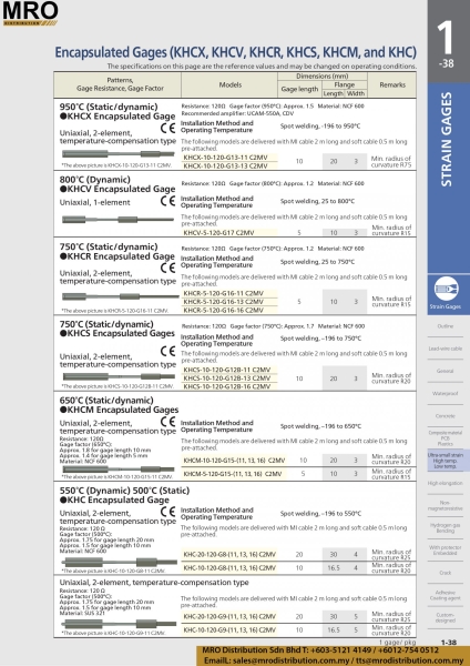 Encapsulated Gages KHCS Encapsulated Gages Strain Gages KYOWA Selangor, Malaysia, Kuala Lumpur (KL), Shah Alam Supplier, Suppliers, Supply, Supplies | MRO Distribution Sdn Bhd