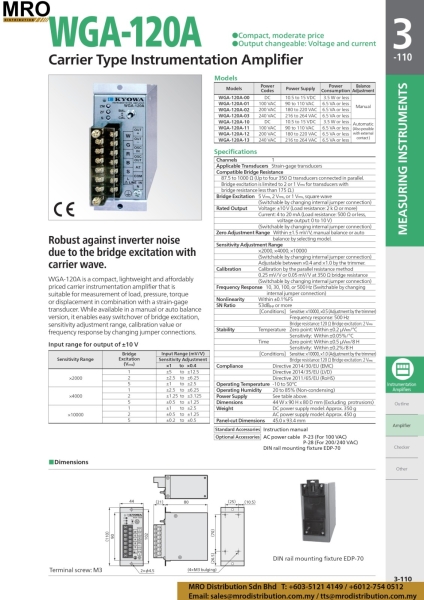 Carrier Type Instrumentation Amplifier WGA-120A Instrumentation Amplifiers Measuring Instruments KYOWA Selangor, Malaysia, Kuala Lumpur (KL), Shah Alam Supplier, Suppliers, Supply, Supplies | MRO Distribution Sdn Bhd