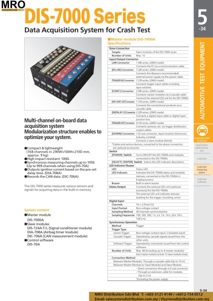 Data Acquisition System for Crash Test DIS-7000 Series Automotive Test Equipment KYOWA Selangor, Malaysia, Kuala Lumpur (KL), Shah Alam Supplier, Suppliers, Supply, Supplies | MRO Distribution Sdn Bhd