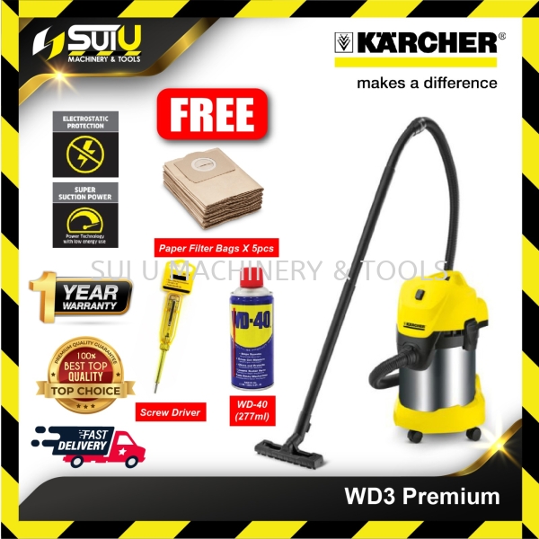 KARCHER WD3 Premium Wet & Dry Vacuum Cleaner 1000W FOC 5 Filter Bag+Screw Driver+WD40 Vacuum Cleaner Cleaning Equipment Kuala Lumpur (KL), Malaysia, Selangor, Setapak Supplier, Suppliers, Supply, Supplies | Sui U Machinery & Tools (M) Sdn Bhd