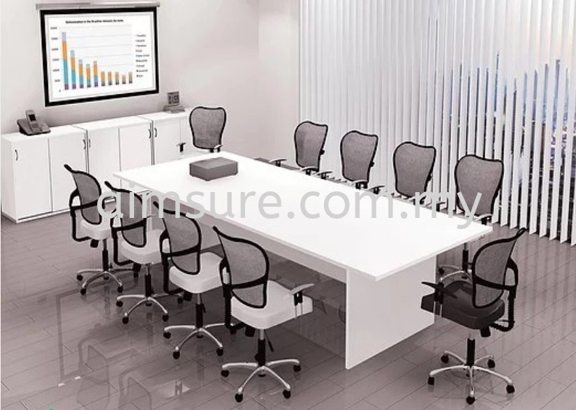 Rectangular conference table with wood panel (White)