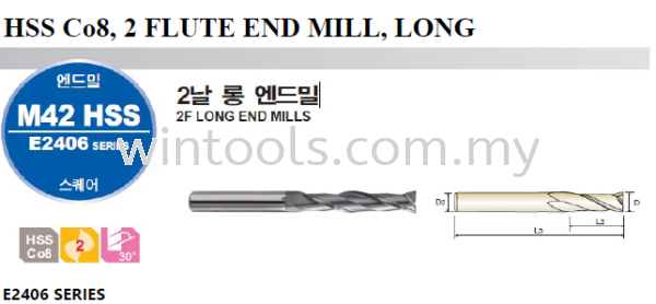 DIA 3 - DIA50MM HSS, 2F END MILLS HSS Co8, END MILLS YG-1 (KOREA) Penang, Malaysia Supplier, Suppliers, Supply, Supplies | Wintools Engineering Technology Sdn Bhd