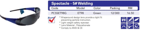 Eyewear - ET98 5# Welding - Green Picasaf Eyewear  EYE PROTECTION Selangor, Malaysia, Kuala Lumpur (KL), Puchong Supplier, Suppliers, Supply, Supplies | MG HAUS SDN BHD