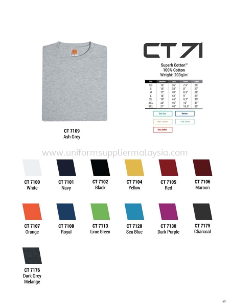 Oren CT71 Cotton 200gsm Roundneck Tee Unisex OREN BAJU ROUND NECK TEE BAJU OREN SPORT - READY MADE Malaysia, Selangor, Kuala Lumpur (KL), Petaling Jaya (PJ) Supplier, Suppliers, Supply, Supplies | Duo Express