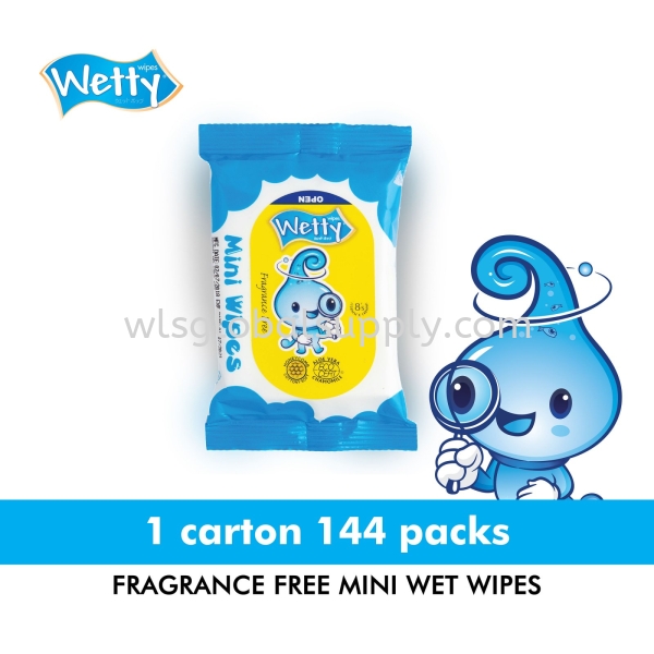 Wetty Fragrance Free Mini Wet Wipes 8 PCS x 144 Packs (CARTON) Mini Wet Wipes Wetty Malaysia, Selangor, Kuala Lumpur (KL), Balakong Manufacturer, Supplier, Supply, Supplies | WLS Global Supply Sdn Bhd