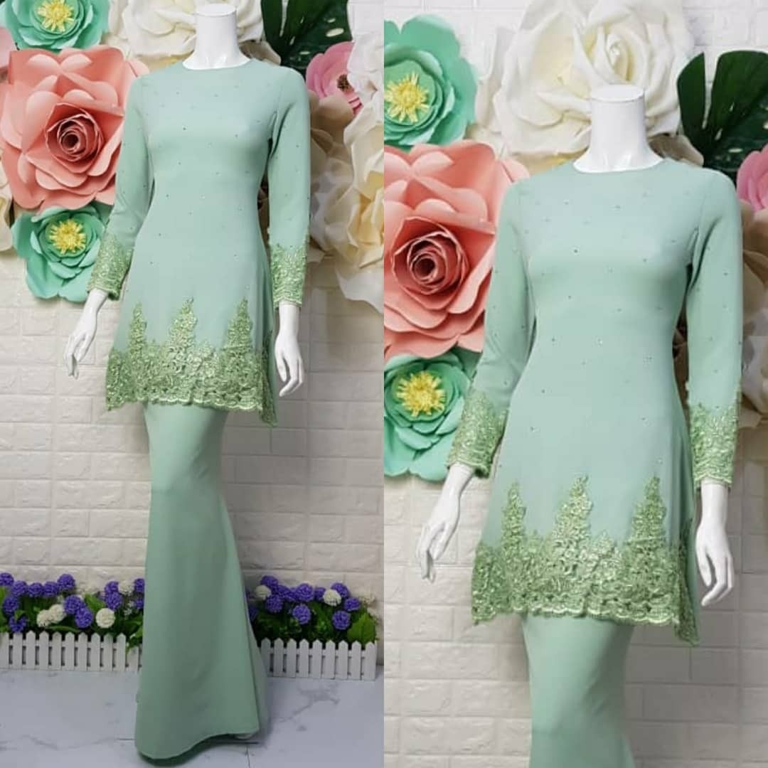 Kurung Modern Lace S2063 Dusty Green Baju Kurung Modern Malaysia Kuala Lumpur Kl Selangor Supplier Wholesaler