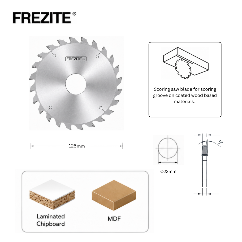 Frezite 5" X 3.1-4.3/2.2 X 20H X 24T TCT SCORING SAW BLADE