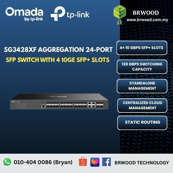OMADA TP-LINK SG3428XF: Omada Aggregation 24-Port SFP Switch with 4 10GE SFP+ Slots
