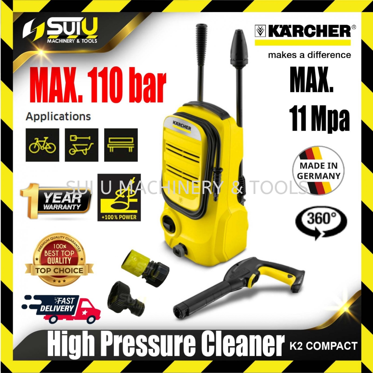 KARCHER K2 COMPACT (NEW MODEL) High Pressure Washer / Water Jet / Cleaner 110bar  1400w High Pressure Washer