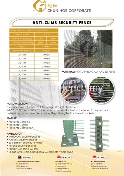 Anti-Climb Security Fence Anti Climb Security Fence Malaysia, Johor Bahru (JB), Singapore, Indonesia Supplier, Manufacturer, Supply, Supplies | MALAYAN CHUN HOE PERKASA SDN BHD