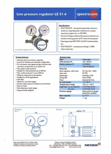 (R007) Spectron LE51-6 (930x1280) Messer Regulator Selangor, Malaysia, Kuala Lumpur (KL), Puchong Supplier, Distributor, Supply, Supplies | Kobewel Kogyo Gases Sdn Bhd