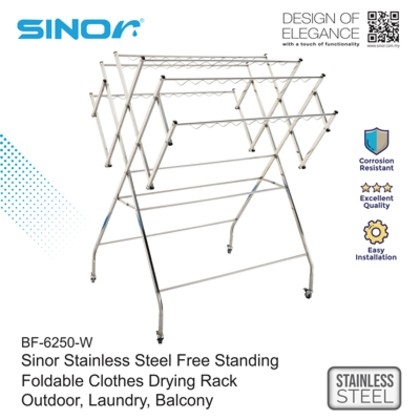 SINOR BF-6250-W Stainless Steel Free Standing Foldable Clothes Drying Rack Drying Rack Sanitary Ware Selangor, Malaysia, Kuala Lumpur (KL), Kajang Supplier, Suppliers, Supply, Supplies | Logamjadi Sdn Bhd