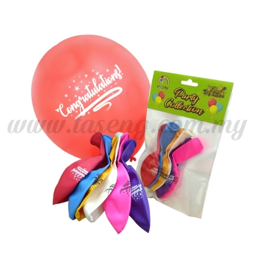 12 inch 1Side Printed "Congratulation" Balloon 6pcs (B-CON-6)