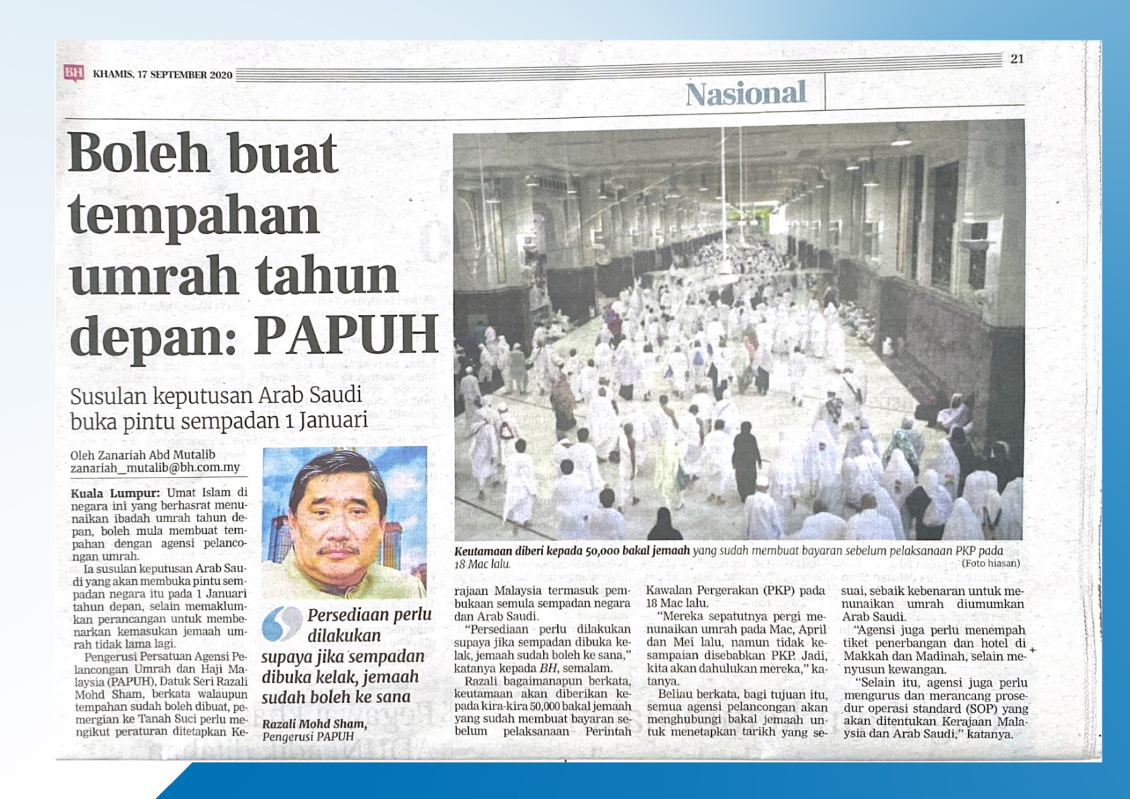 UMRAH DAH BOLEH BUAT TEMPAHAN TAHUN DEPAN 2021