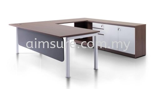 L shape table with Rumex leg and credenza cabinet