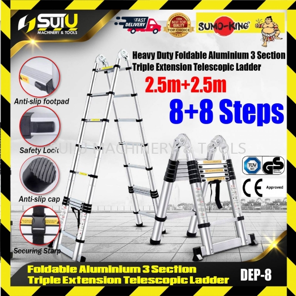 SUMO-KING DEP-8 Foldable Telescopic Ladder Double-sided+Extension(A+I type) 5m(2.5m+2.5m) Ladder Home Improvement Kuala Lumpur (KL), Malaysia, Selangor, Setapak Supplier, Suppliers, Supply, Supplies | Sui U Machinery & Tools (M) Sdn Bhd