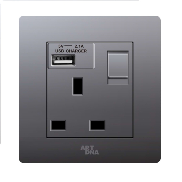 13A SOCKET C/W 2.1A USB CHARGING PORT Dark Grey A38 Modern Series Johor Bahru (JB), Malaysia, Selangor, Kuala Lumpur (KL) Supplier, Suppliers, Supply, Supplies | Art Dna (M) Sdn Bhd