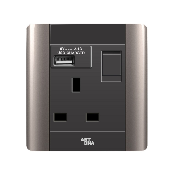 13A SOCKET C/W 2.1A USB CHARGING PORT WARM GREY A68 Elegance Series Johor Bahru (JB), Malaysia, Selangor, Kuala Lumpur (KL) Supplier, Suppliers, Supply, Supplies | Art Dna (M) Sdn Bhd