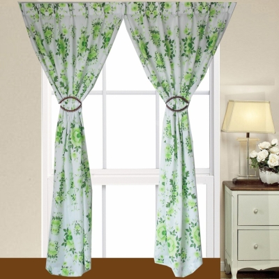 1 SET CURTAIN PONGEE PRINTED GREEN (60X 85)