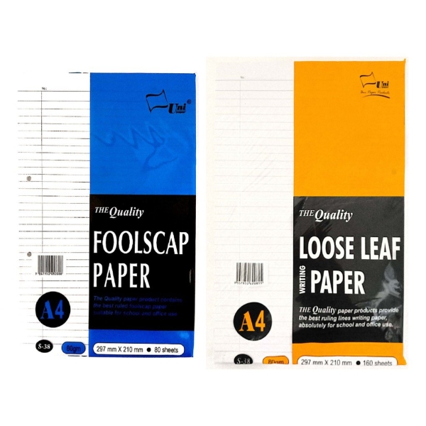 UNI FOOLSCAP PAPER S-38 80GSM 80 SHEETS/160 SHEETS Foolscap Paper Paper Product Stationery & Craft Johor Bahru (JB), Malaysia Supplier, Suppliers, Supply, Supplies | Edustream Sdn Bhd