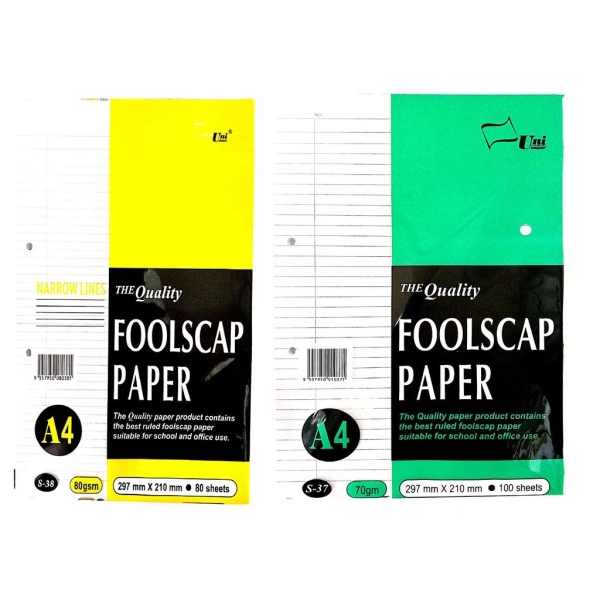 UNI FOOLSCAP PAPER S-38 80GSM / S-37 70GSM Foolscap Paper Paper Product Stationery & Craft Johor Bahru (JB), Malaysia Supplier, Suppliers, Supply, Supplies | Edustream Sdn Bhd