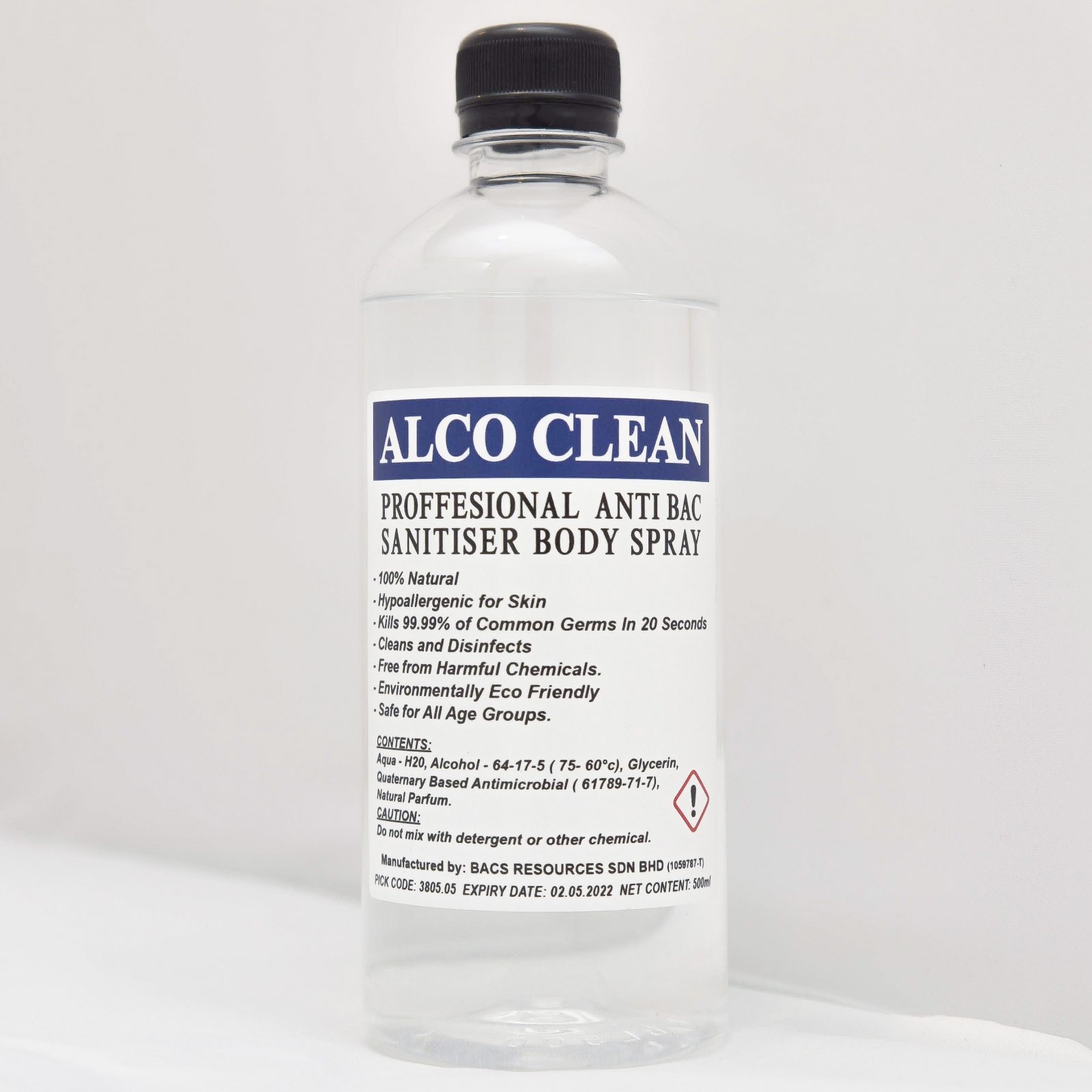 ALCO CLEAN BODY SANITISER 500ml