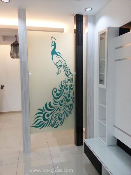 Sandblasted Glass Partition with Peacock Designs Sandblasted Glass Partition  Partition Glass Studio Penang, Malaysia Supplier, Suppliers, Supply, Supplies | IBOX DESIGN