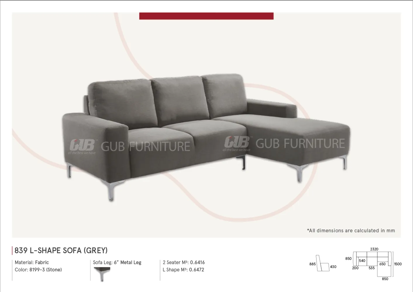 839 L-Shape Sofa (Grey)