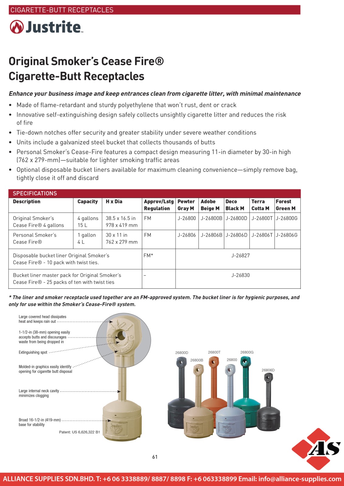Cigarette-butt Receptacles Cigarette-Butt Receptacles (JUSTRITE) Spill  Control One Stop Solution SPILL CONTROL SOLUTIONS/ SECONDARY CONTAINMENT  Malaysia, Melaka, Selangor, Kuala Lumpur (KL), Johor Bahru (JB), Sarawak  Supplier, Supply, Supplies 