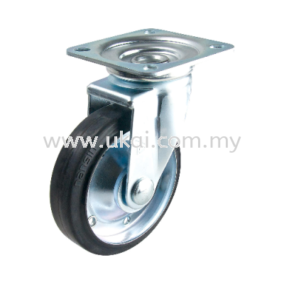 MEDIUM DUTY SWIVEL CASTOR C/W PRESSED RUBBER WHEEL