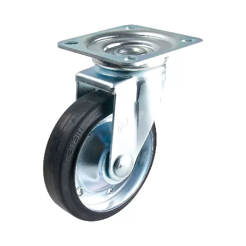 MEDIUM DUTY SWIVEL CASTOR C/W PRESSED RUBBER WHEEL