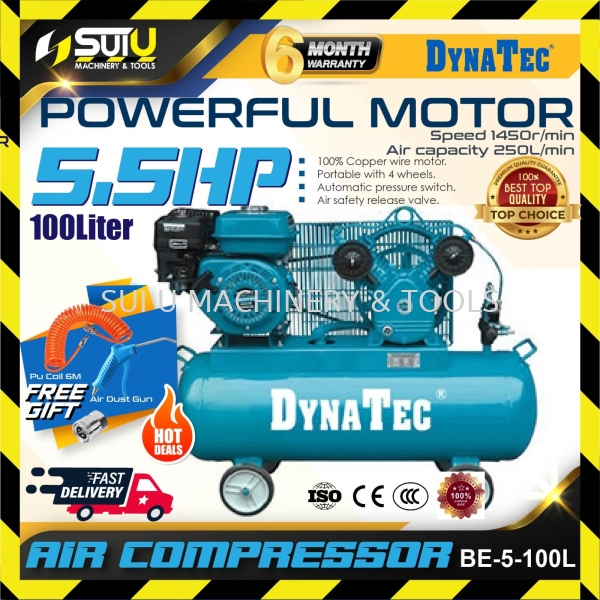 DYNATEC BE-5-100L Petrol Driven Air Compressor ( 5.5HP ) ( 100 litres ) 5.5HP Air Compressor Kuala Lumpur (KL), Malaysia, Selangor, Setapak Supplier, Suppliers, Supply, Supplies | Sui U Machinery & Tools (M) Sdn Bhd