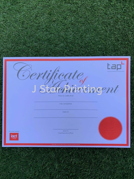 Certificate Certificate Printing Puchong, Selangor, Malaysia, Kuala Lumpur (KL) Supplier, Suppliers, Supply, Supplies | J Star Printing